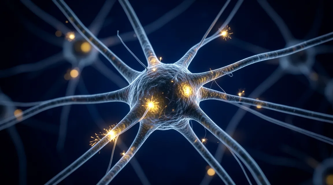 Microscopic view of branching neurons and glowing synapses illustrating cellular neuroplasticity.