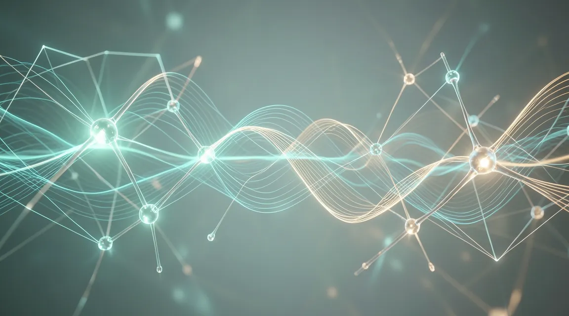 Illuminated neural pathways and harmonic waves representing synchronized brain connectivity.
